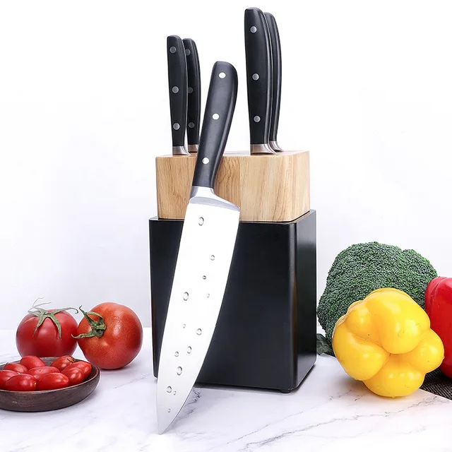 Justa New Arrival 5Pcs Classic Forged Triple Rivet Chef Knife Set With Knife Holder