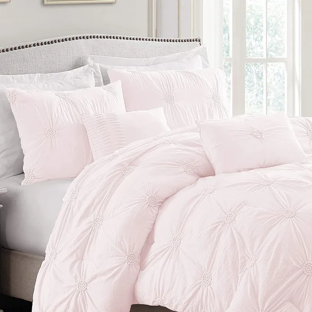 Swift Home Premium Bedding Set Collection 3-Piece Ruched 3D Floral Pintuck Comforter Set – Rose Blush, King/ Cal King
