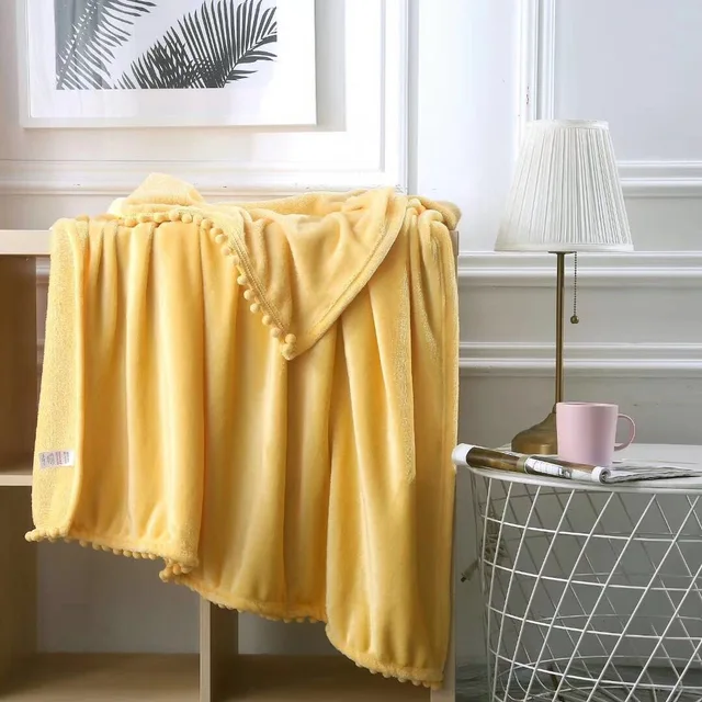 BEAUTEX Fleece Throw Blanket with Pompom Fringe