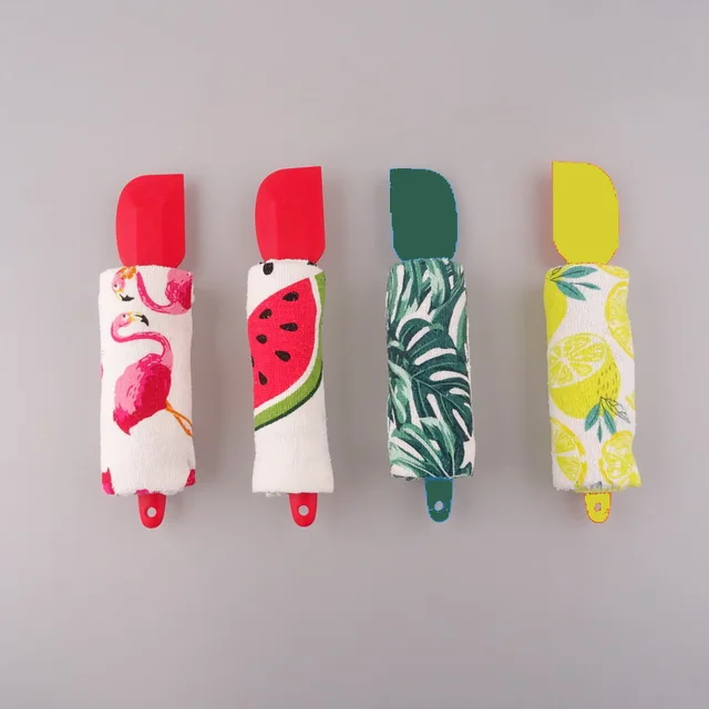 Summer design printed kitchen cotton towel with cooking spatula gift set、 dish cloth/dish towel/
