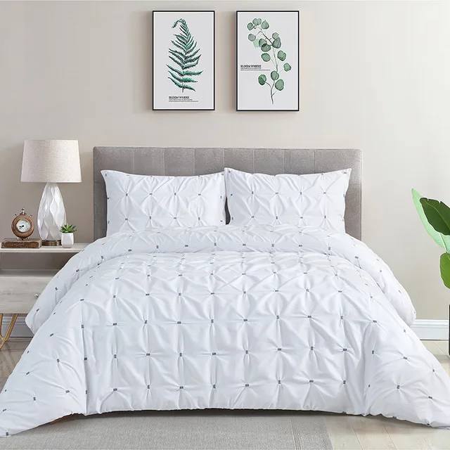 Pure color soft microfiber pintuck pinch pleat pattern duvet cover set