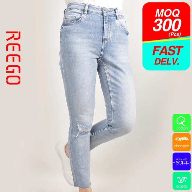 Women cropped slim jean bleach blue function denim