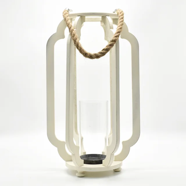 Modern Farmhouse White Handmade Decorative Hanging wooden Candle lantern