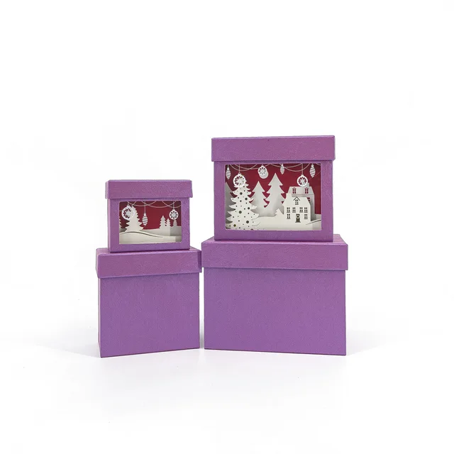 3D Card Rectangle Christmas Gift Box 4/Set