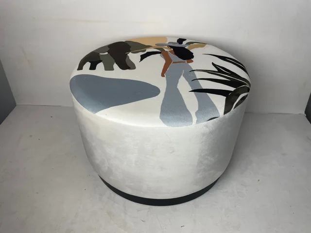 Stool with printing fabric and wood ring