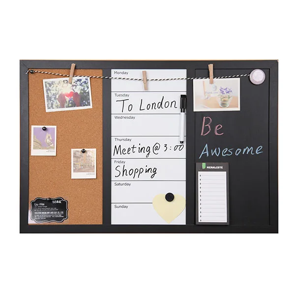 Combination Chalkboard Cork Board Whiteboard, Magnetic Combo Board, Calendar