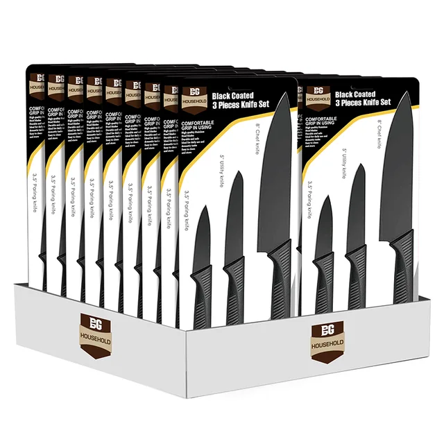 Black Coated 3 Pieces Knife Set