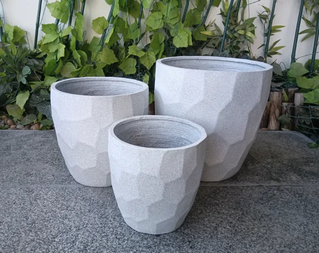 Hot selling geometric pot set of 3 round flowerpots for garden decoration mabel grey color
