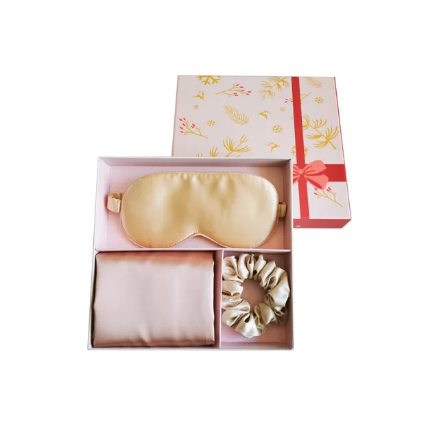 Luxury 3 Pieces Pure Silk Pillowcase Hair Scrunchies and Eye Mask Silk in Set