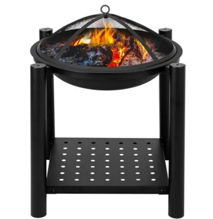 22" Four Feet Iron Brazier Wood Burning Fire Pit Decoration for Backyard Poolside with a Shelf