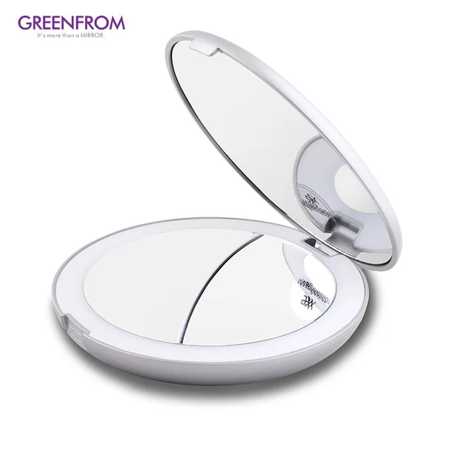 Double sides LED compact portable mirror