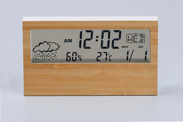 AN0211-B Bamboo LCD Weather Station Clock