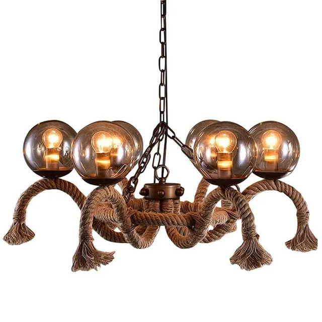 Vintage Hemp Rope Chandeliers, Pendant Lights Retro Industrial Hanging Lamp, Creative Lamp Lighting