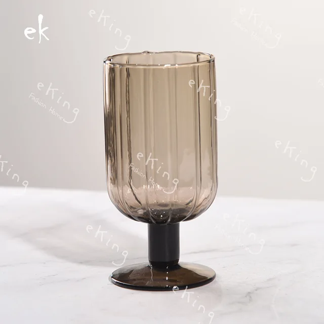 EKING handblown ribbed solid color wine glass with base nordic style home accessories