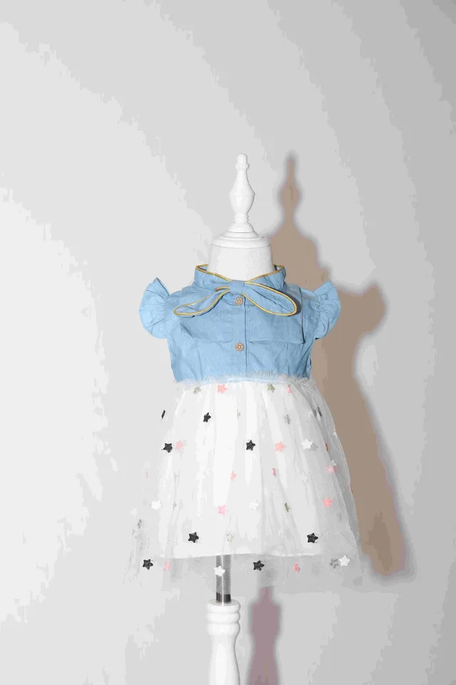 Girl Denim Mesh Patchwork Dress