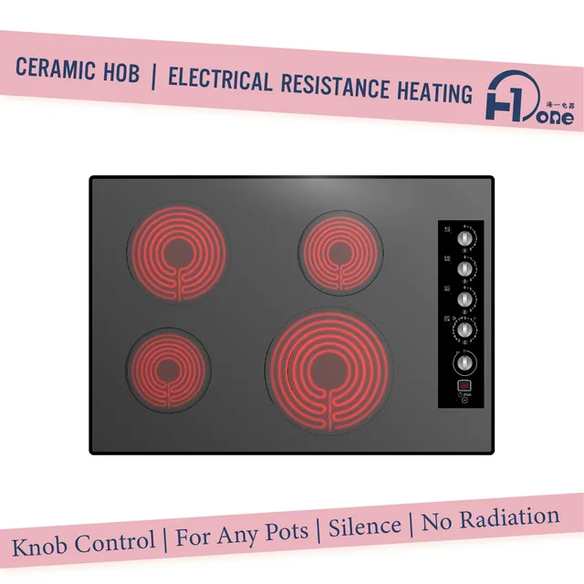 30 Inch Smoothtop Built-in Ceramic Hob with 4 Radiant Elements and Mechanical Knob Control