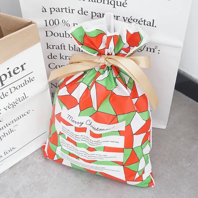 Geometric Patterns Green Red CPE Plastic Drawstring Gift Bag