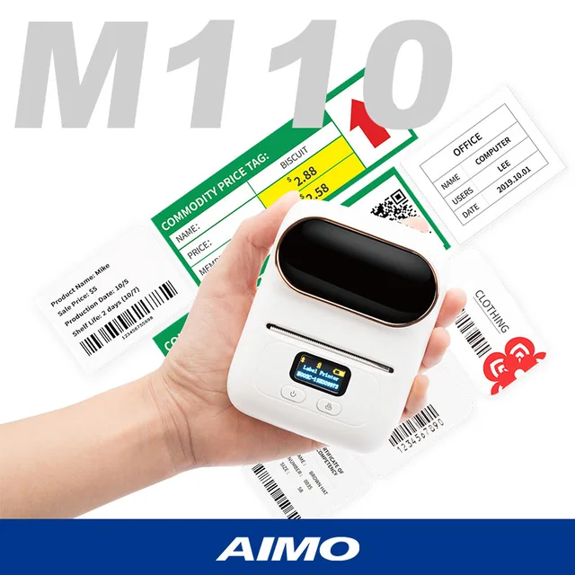 Portable Thermal Label Printer M110,58mm Mini Mobile Receipt Pocket Ticket Barcode Handheld Printer AIMO Elmer