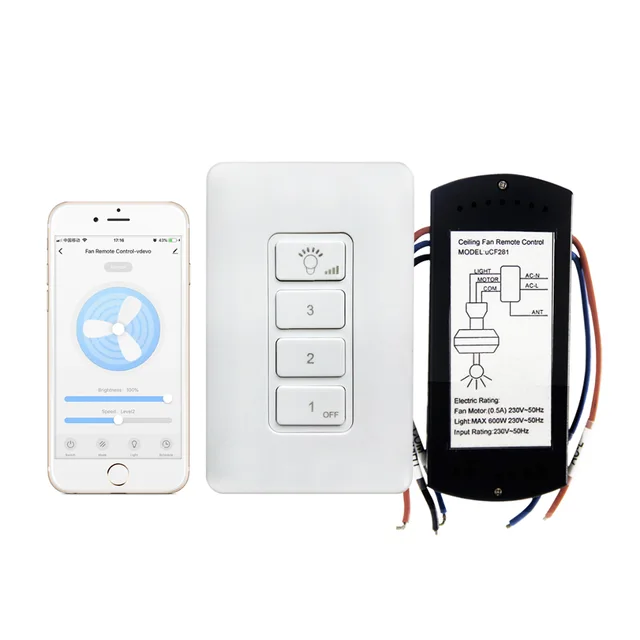 WiFi Ceiling Fan Remote Control Switch with Dimmer Function