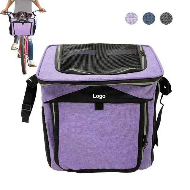 Expandable foldable soft-sided dog backpack carrier bike basket for dogs cats