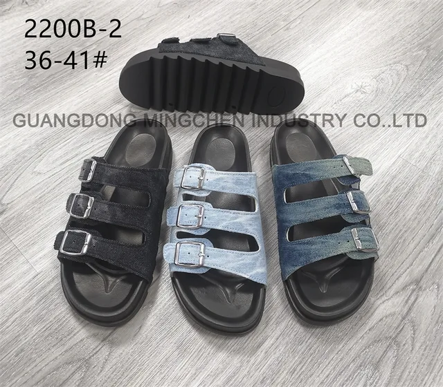 2023 new beach thick soled denim slippers for women