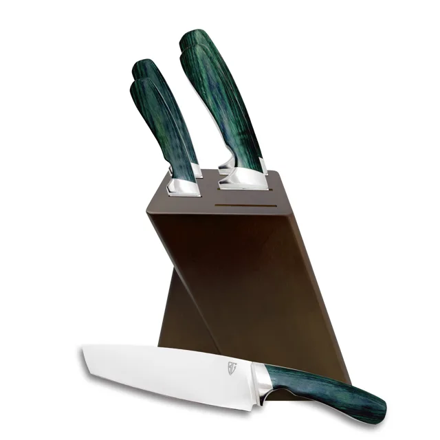 5Pcs Multifunction Kitchen Knives Set Daily Kitchen Cut Tools Green Wood And Stainless Steel Handle