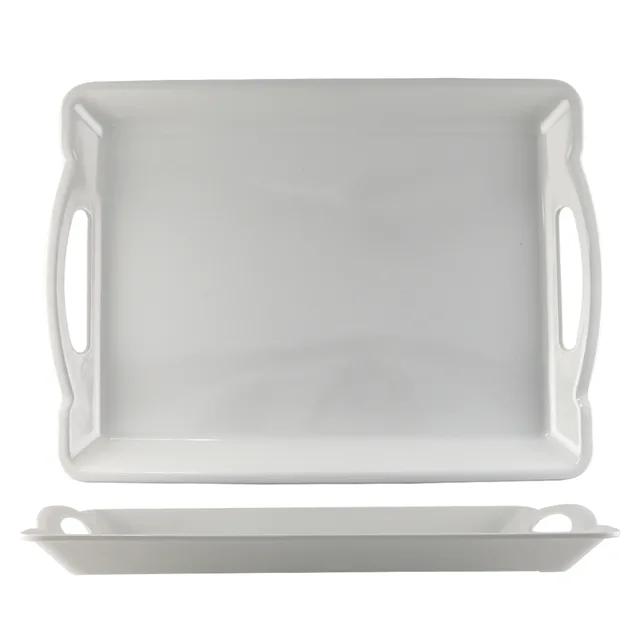 SEBEST White Melamine Serving Tray With Handle 19.5/21.5/23.5 Inch Party Restaurant Hotel Use