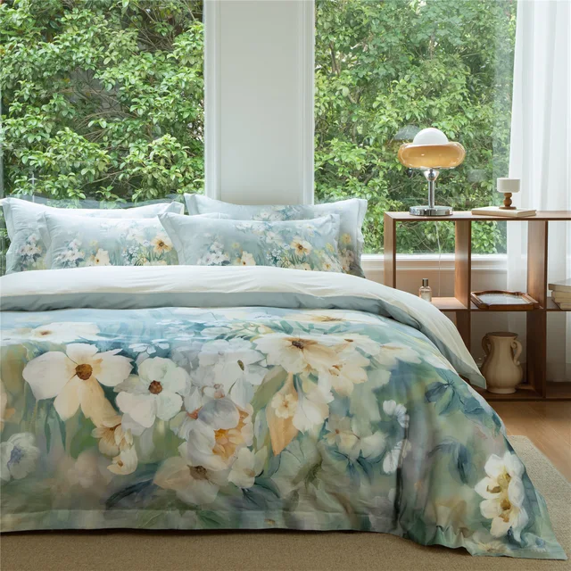 Luxury Cotton Quilt Cover Pillowcase Customized Spring Floral Digital Print Bedding Set