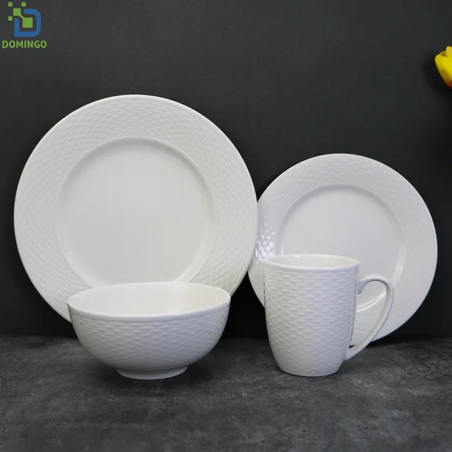 Luxury Diamond Embossed 16pcs Full Porcelain Christmas Tableware Assiette Porcelaine Tableware