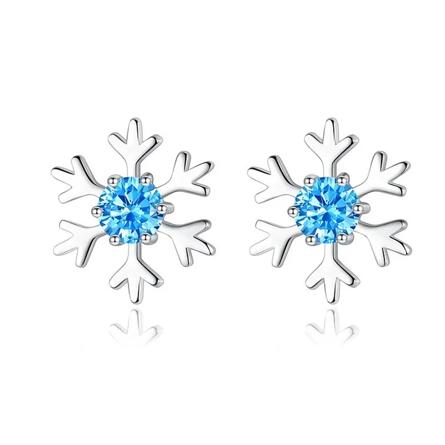 S925 Diamond set blue zirconium simple snow girl small fresh Korean earrings silver