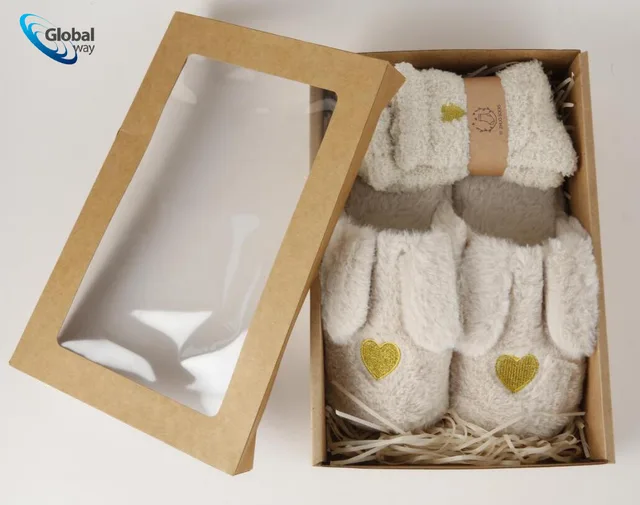 2pcs rabbit slippers socks kraft paper packaging gift box