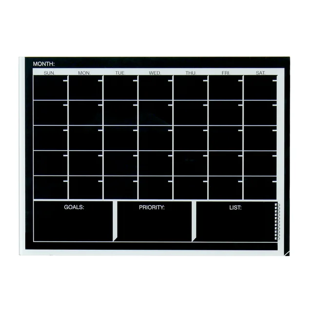 Glass Dry Erase Whiteboard, Black Glass Monthly Calendar White Board