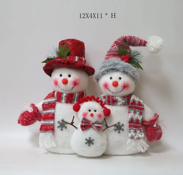 Red Grey Collection Snowman Family Christmas Decoration