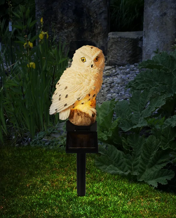 Solar polyresin owl stake light
