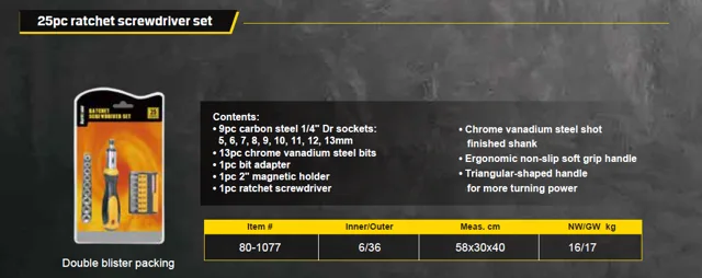 25pc ratchet screwdriver set
