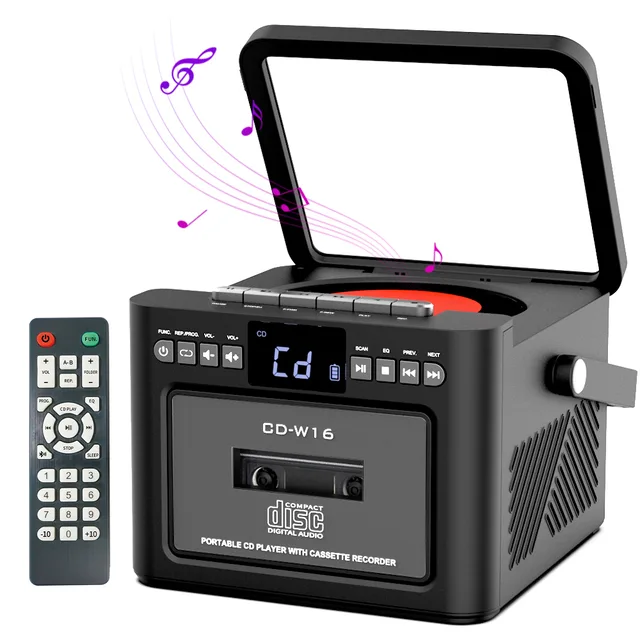 Boombox CD and Cassette Player Combo, 5000mAh Rechargable CD Player with FM Radio All-in-one Machine