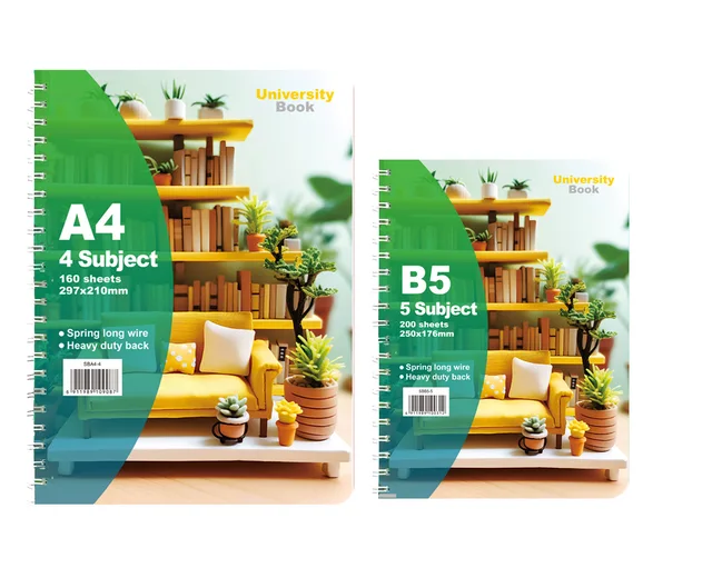 A4 Single spiral subject notebooks 5 subject