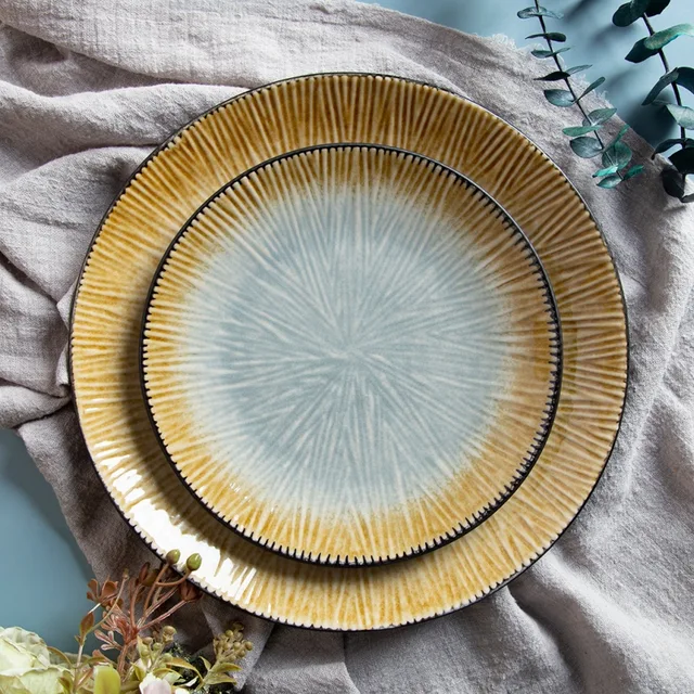 19.7CM Embossed Reactive Glaze Salad Plate – Stylish Tableware for Daily Use