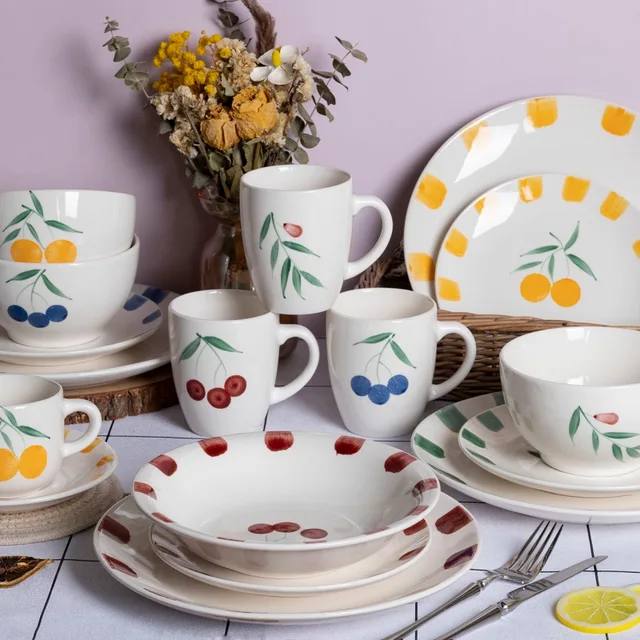 Stamped Fruit Series Earthenware Tableware Set Handmade Fresh Printed Design