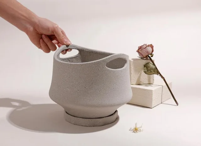 Vase with handle, recycled ceramic