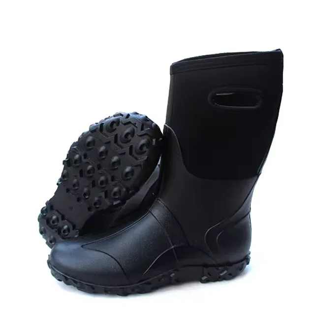 Factory direct sales men's neoprene waterproof mid-calf rain boots fishing shoes hunting boots