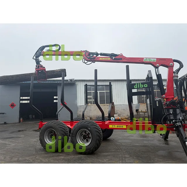 DIBO Heavy Duty Forestry Forwarding Trailer 7.8 M and 14 Ton Log Trailer with Crane 7.8m crane arm