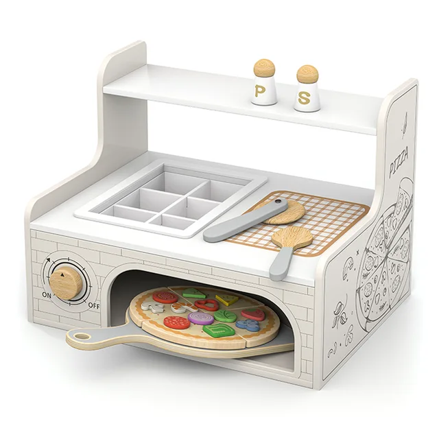 Children's Wooden Pizza Oven Toy, Baby Pretend Play Baking Set