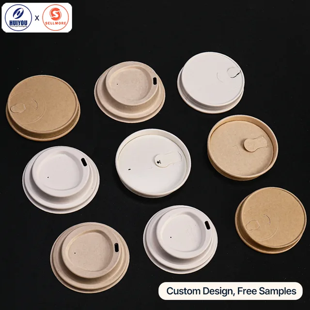HUIYOU Eco-friendly & Biodegradable Leak-proof Disposable Pulp Cup Lid for Paper Cup (Multi-Caliber)